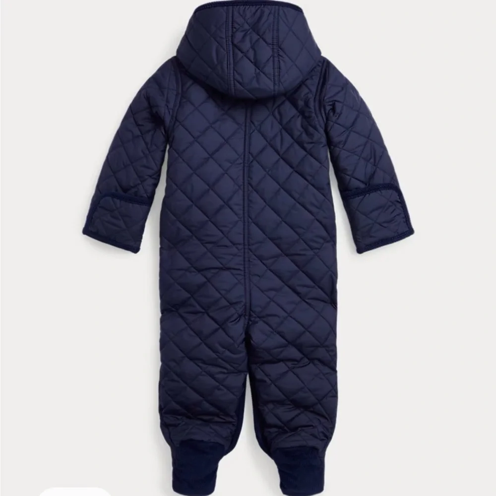RALPH LAUREN Size 6M Baby MSRP‎ $135 Hooded Barn Bunting Navy  Quilted Snowsuit